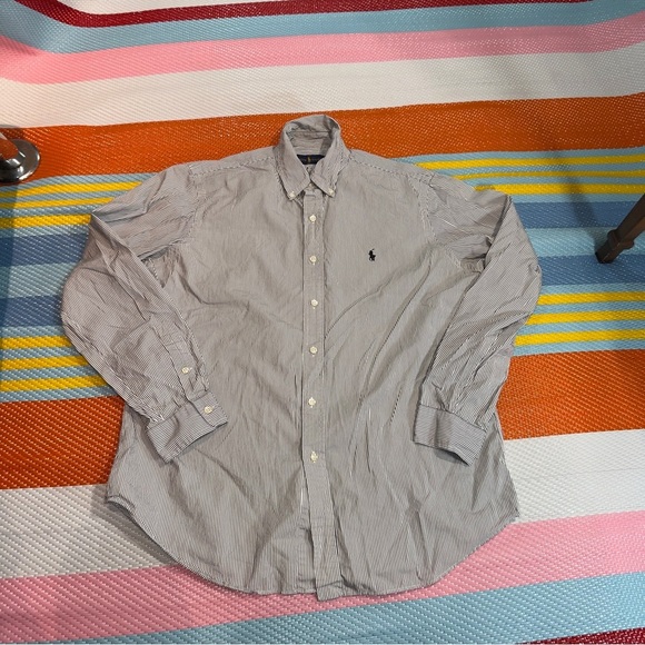 Polo Ralph Lauren Black White Pin Striped Button Down Shirt Men’s Size Large - Picture 1 of 3